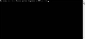resultado ejecucion programa suma datos pares mayores a cincuenta vector
