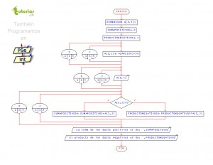 diagrama de flujo: suma de positivos producto negativos