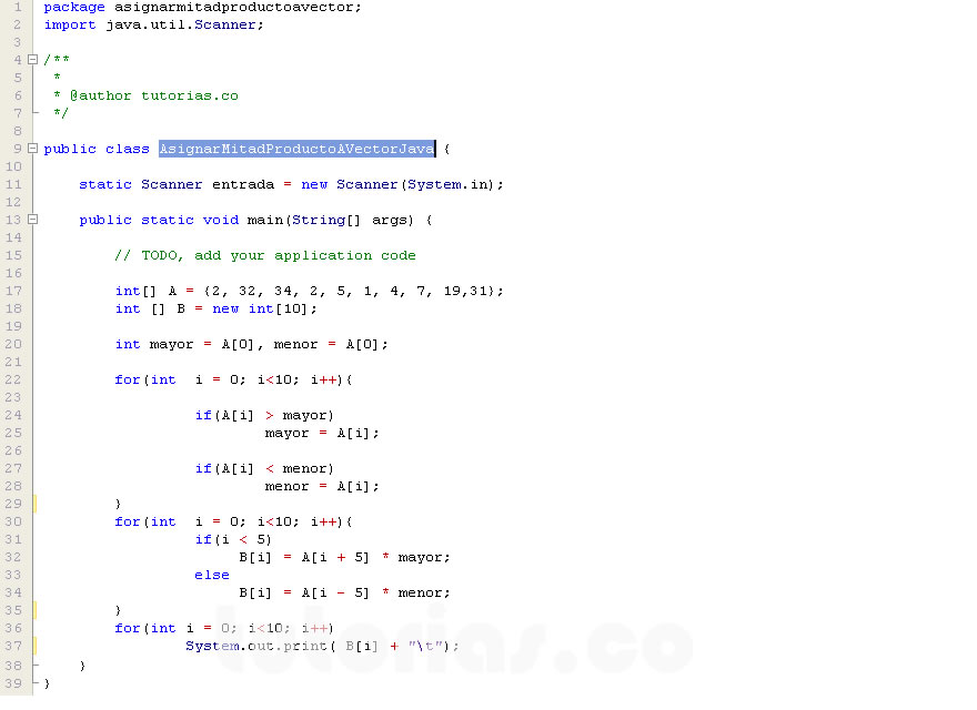 arrays – java (asignar mitad producto de vector)