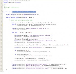 programacion en java: calculo total de notas definitivas