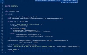programacion en turbo C: hallar la comision por ventas