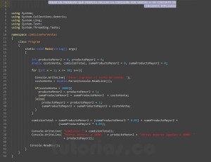 programacion en c#: comision por ventas
