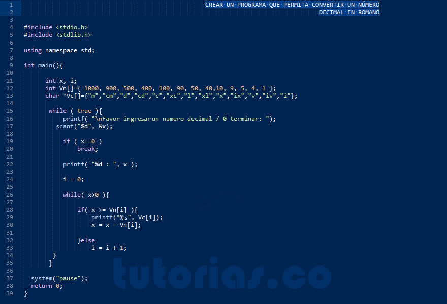 arrays – turbo C (mostrar un decimal en romano)