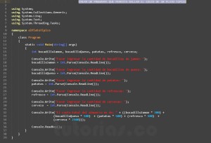 programacion en c#: costo de plato tipico