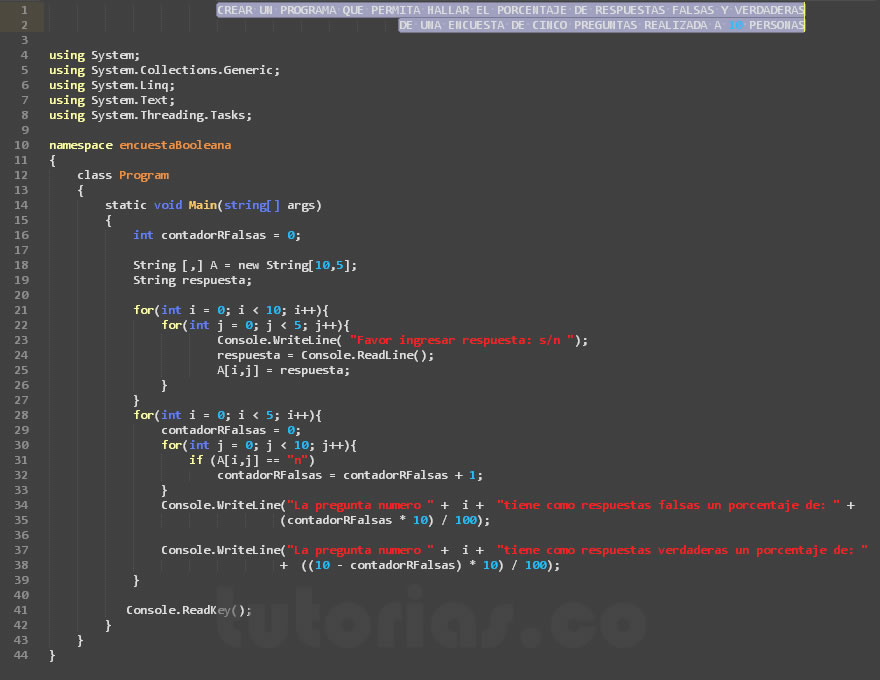 arrays – visualStudio c# (encuesta booleana)