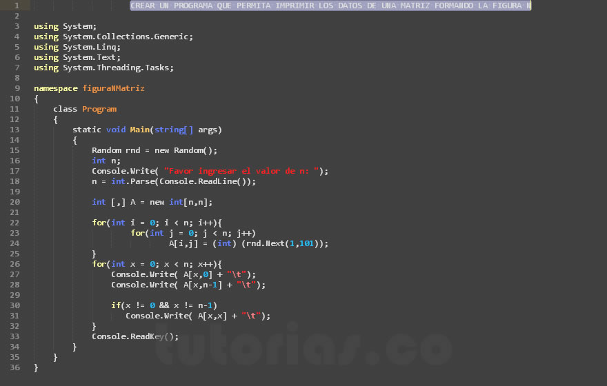 arrays – visualStudio c# (figura n matriz)