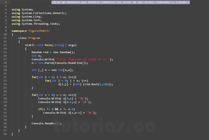 arrays – visualStudio c# (figura z matriz)