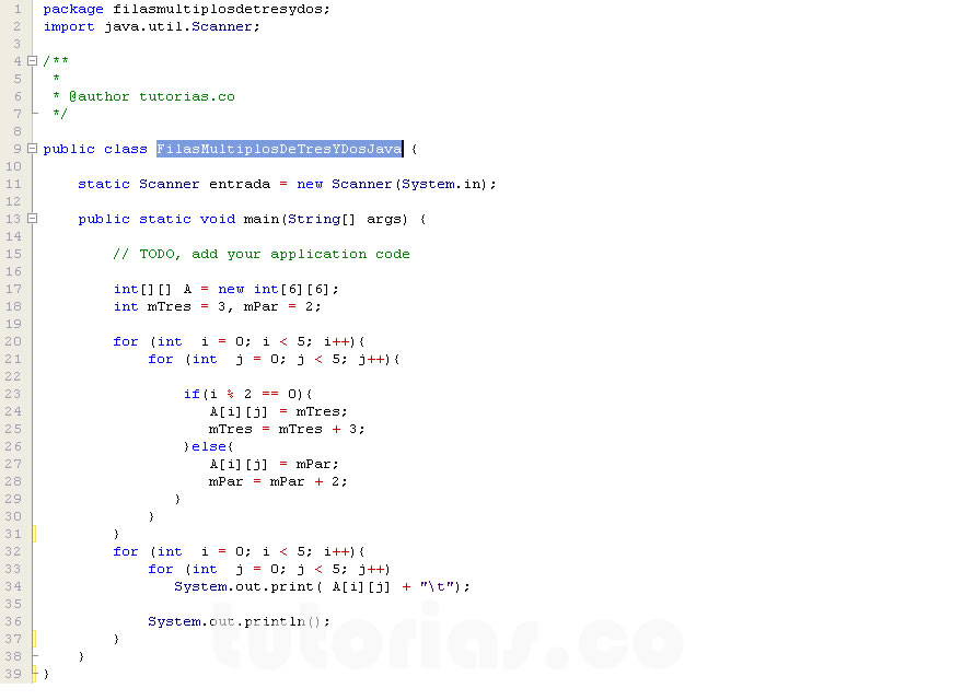 arrays – java (filas multiplos de tres y dos)