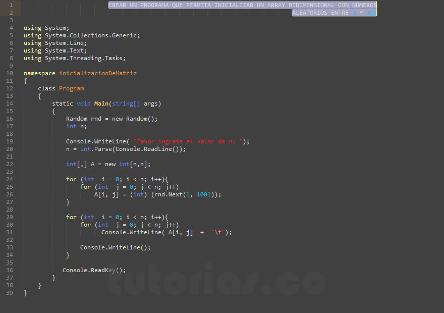 arrays – visualStudio c# (inicializacion de matriz)