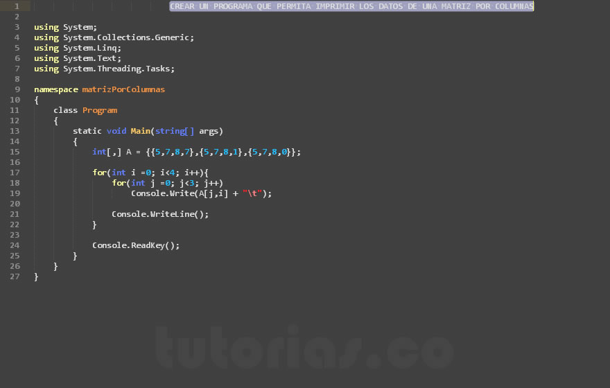 arrays – visualStudio c# (matriz por columnas)