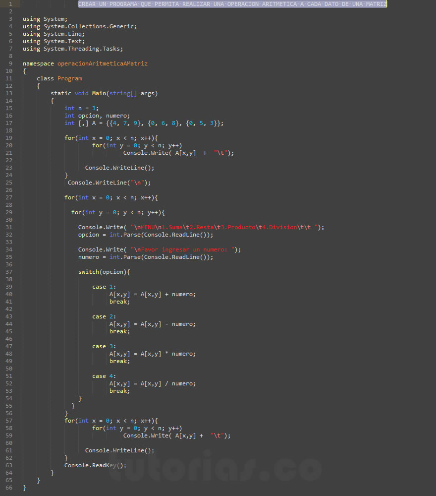 arrays – visualStudio c# (operacion aritmetica a matriz)