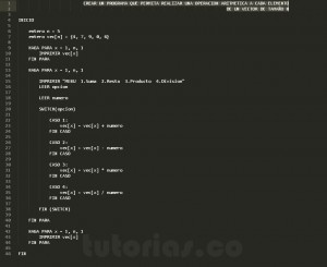 programacion en pseudocodigo: operacion aritmetica a vector