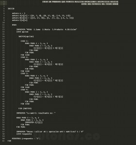 programacion en pseudocodigo: operaciones aritmeticas entre matrices