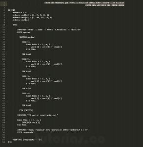 programacion en pseudocodigo: operaciones aritmeticas entre vectores
