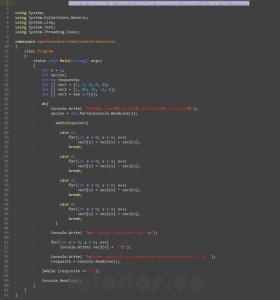 programacion en c#: operaciones aritmeticas entre vectores