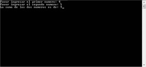 resultado ejecucion programa suma de dos numeros
