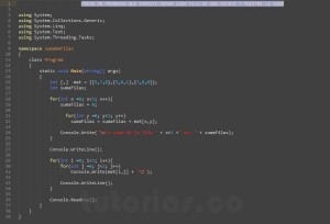 programacion en c#: suma de filas de una matriz