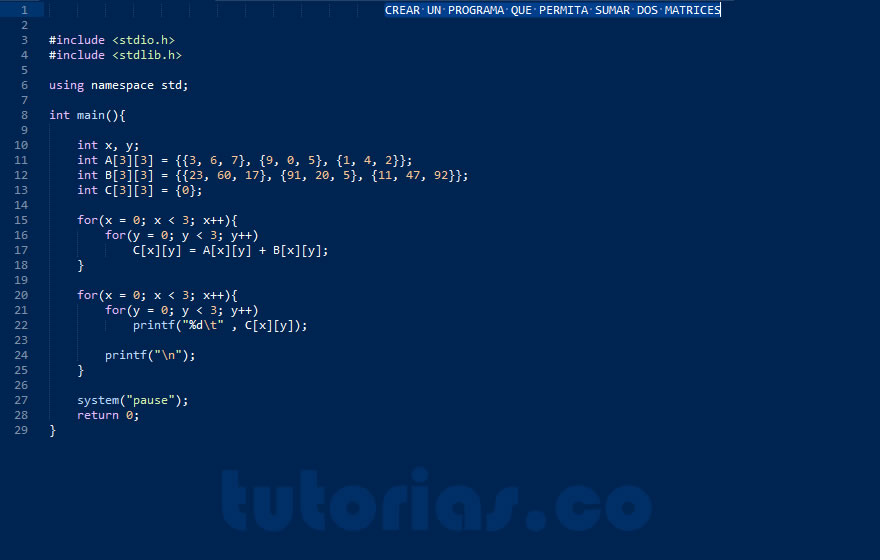 matrice c en parametre (suma  â€“ de Tutorias.co  turbo arrays matrices)Tutorias.co C