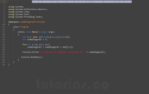 programacino en c#: suma datos diagonal principal