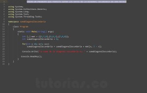 programacion en c#: suma datos diagonal secundaria matriz