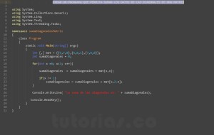 programacion en c#: suma datos diagonales de una matriz