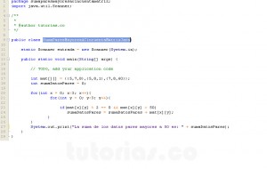 programacion en java: suma datos pares mayores a cincuenta matriz