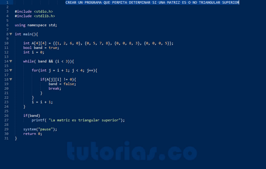 arrays – turbo C (triangular superior de una matriz)