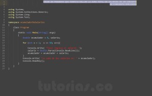 programacion en visualStudio c#: acumulador de salarios