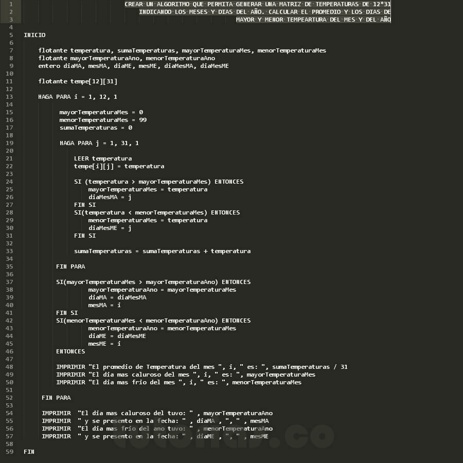 arreglos – pseudocodigo (hallar la temperatura anual)