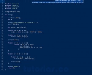 programacion en turbo C: diagonal principal datos invertidos vector