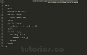 programacion en pseudocodigo: diagonal secundaria datos invertidos