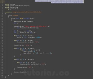 programacion en c#: diagonal secundaria datos invertidos vector