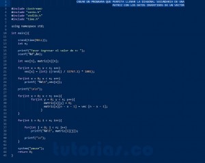 programacion en turbo C: diagonal secundaria datos invertidos vector