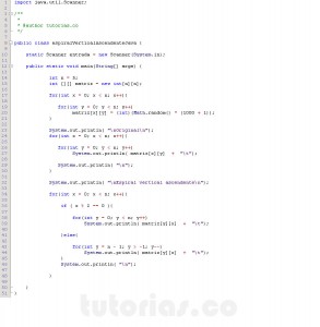 programacion en java: espiral vertical ascendente