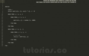 programacion en pseudocodigo: llenar vector con matriz en forma inversa