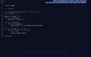 programacon en python: llenar vector con datos de matriz forma inversa