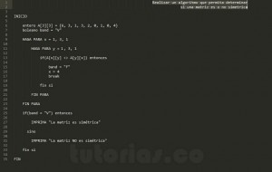 programacion en pseudocodigo: matriz simetrica