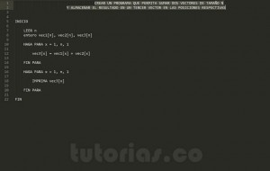 programacion en pseudocodigo: suma de vectores