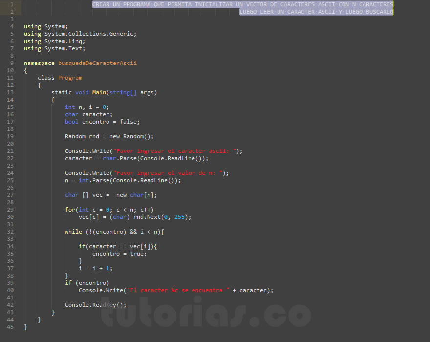 arrays – visualStudio c# (busqueda  de caracter ascii)