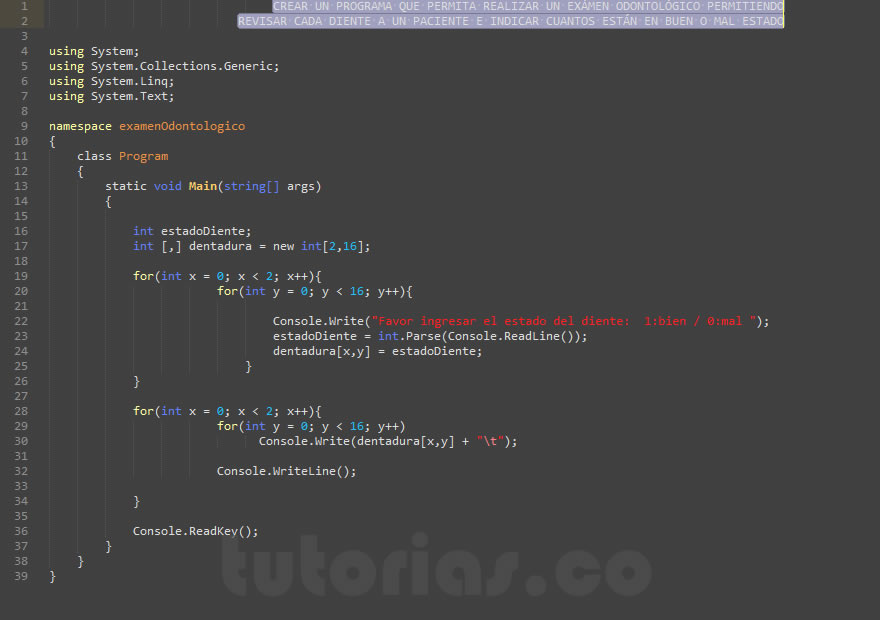 arrays – visualStudio c# (examen odontologico)