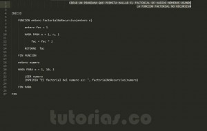 programacion en pseudocodigo: hallar el factorial a varios numeros usando funciones