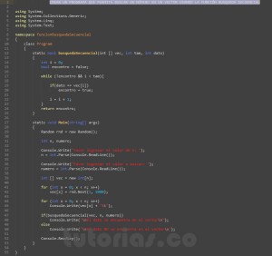 programacion en c#: funcion busqueda secuencial