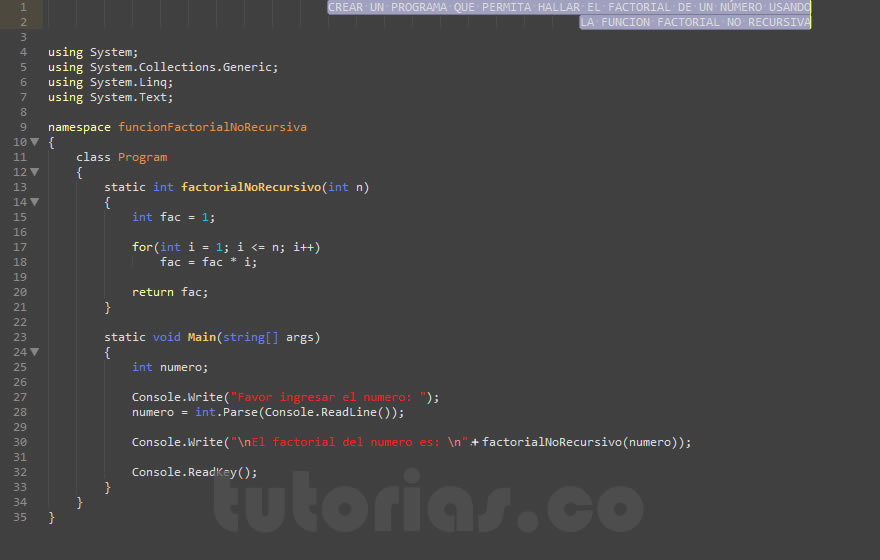 funciones – visualStudio c# (funcion factorial no recursiva)