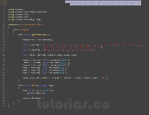 programacion en c#: funcion generar placa