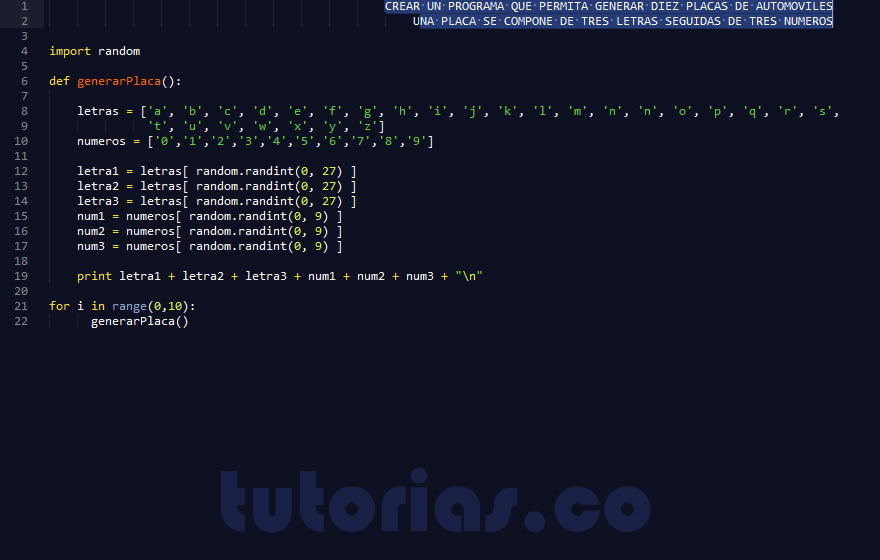 funciones – python  (funcion generar placa)