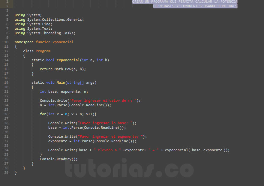 funciones – visualStudio c# (funcion potencia)