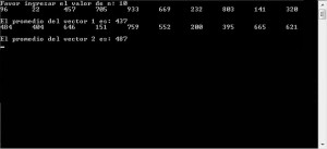 resultado ejecucion programa: funcion promedio en varios vectores