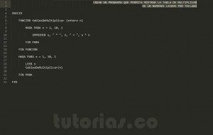 programacion en pseudocodigo: funcion tablas de multiplicar