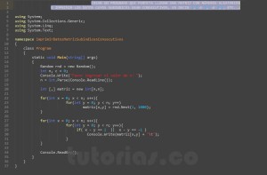 programacion en c#: imprimir datos matriz subindices consecutivos