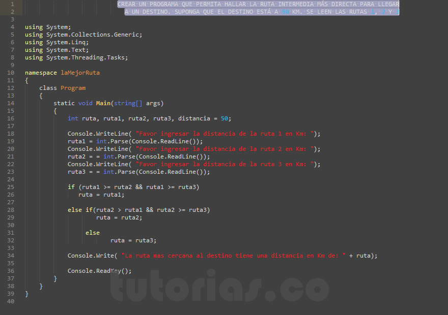 sentencia if-else – visualStudio c# (la mejor ruta)